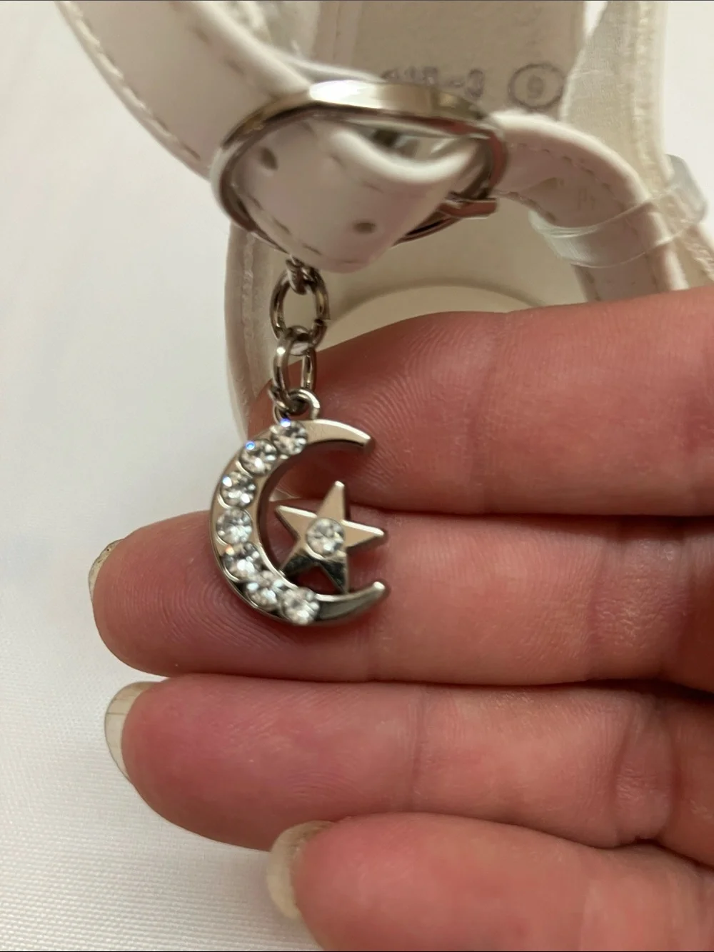 Girls' White Dress Sandals with Rhinestone Accent